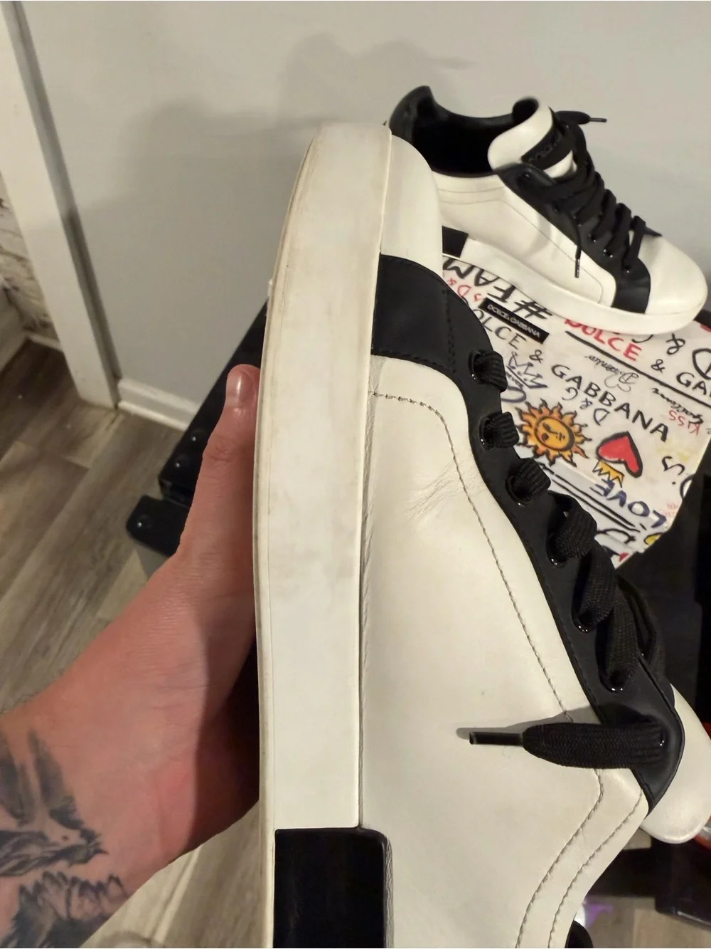 Dolce & Gabbana Black and White Logo Sneakers with Branded Box